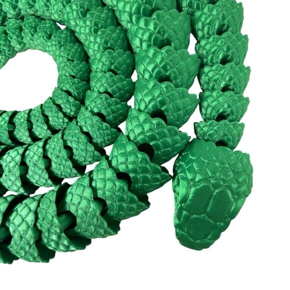Year of the Snake Articulating 3DPrint 5' Long Emerald Green Silk Décor Gift - Picture 3 of 8